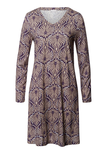 Sleep And Lounge Long Sleeve Nightgown 95cm | Amethyst Damask 74847-3049